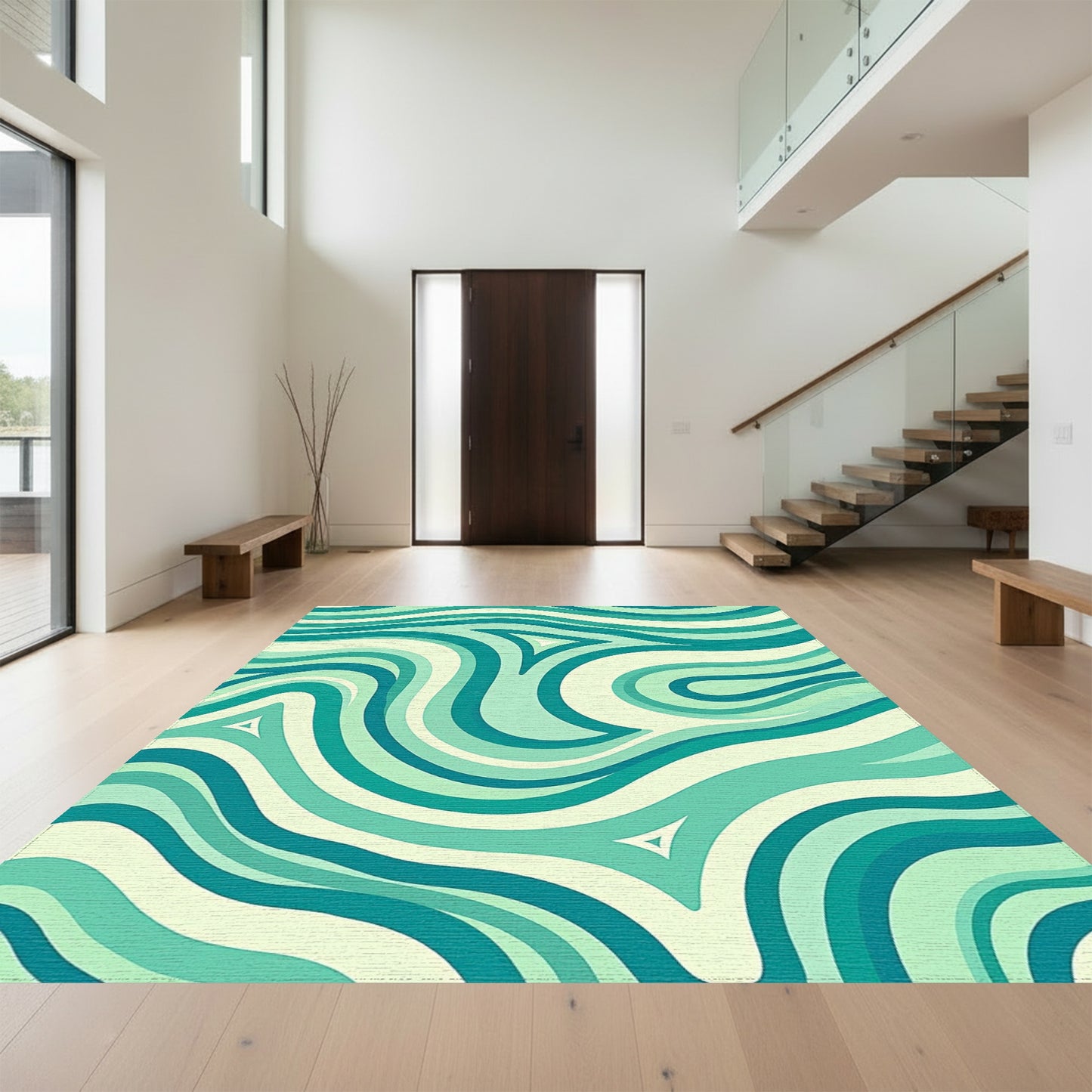 Teal Mint Wavy Fluid Rug