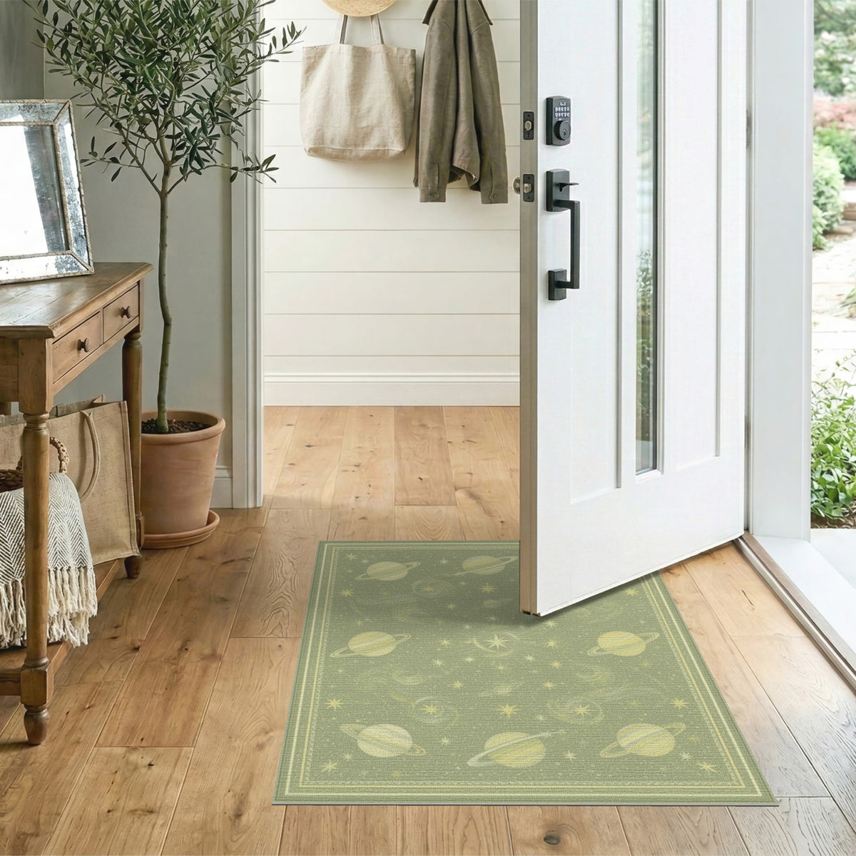 Green Celestial Planets Area Rug