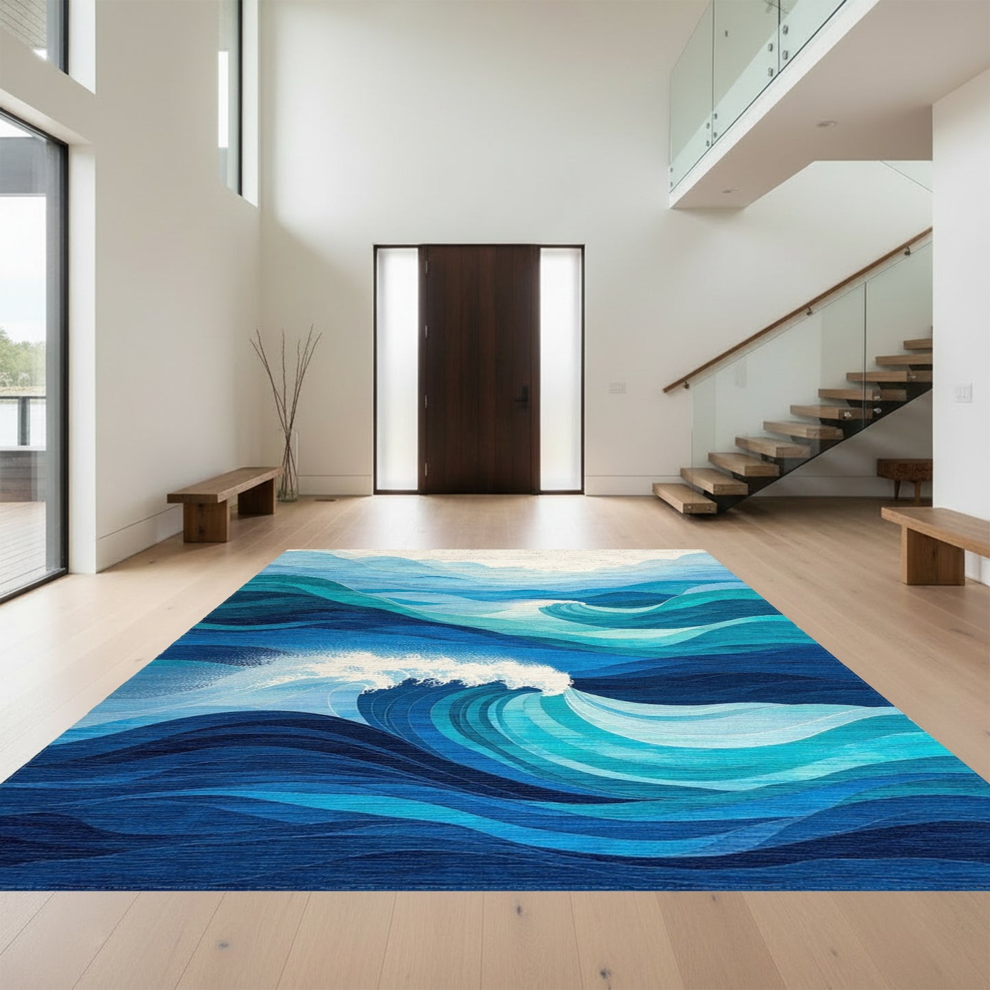 Layered Blue Crashing Waves Rug