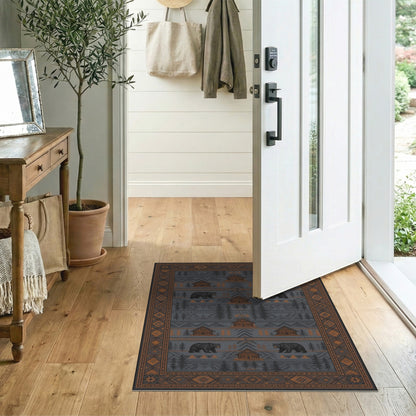 Grey Bear and Cabin Rustic Area Rug