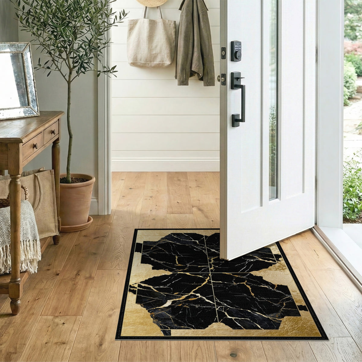 Gold and Silver Luxury Black Gold Marble Abstract Area Rug