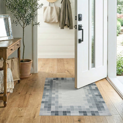 Grey Geometric Block Area Rug