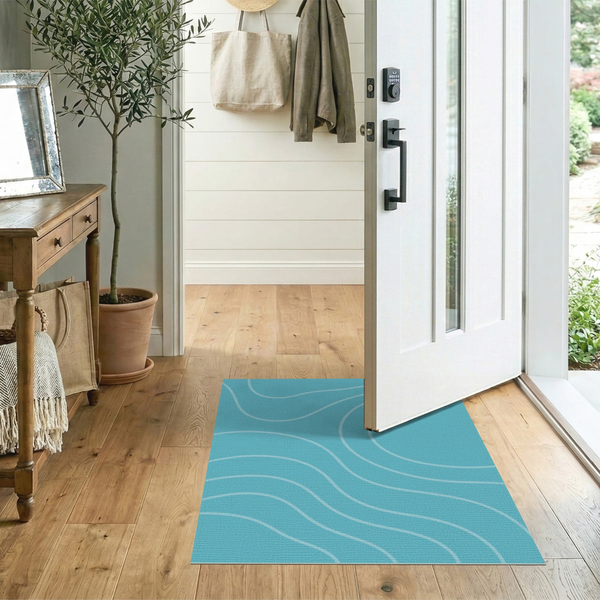 Blue and Teal Coastal Wave Area Rug