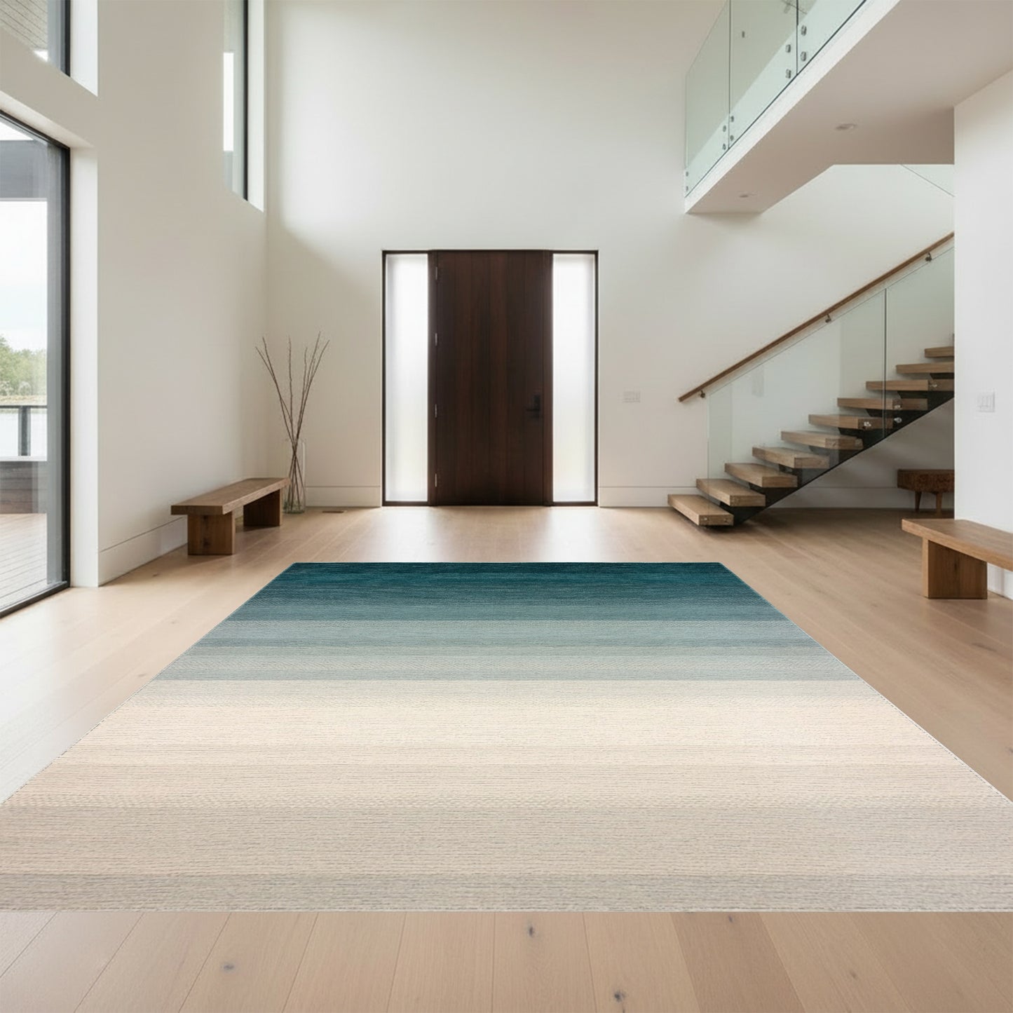 Teal Striped Ombre Gradient Rug