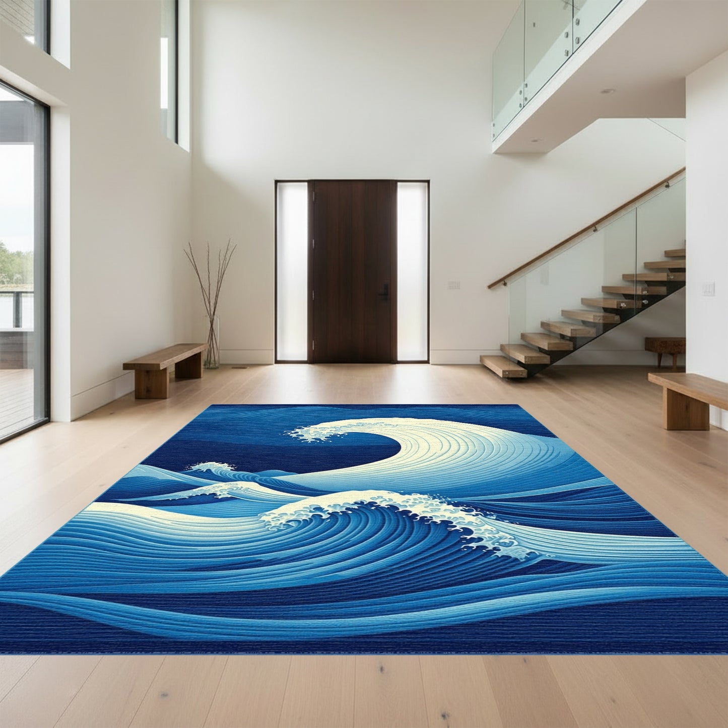 Navy Crashing Foam Waves Rug