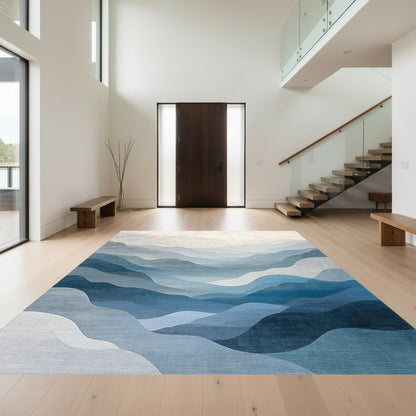 Layered Misty Blue Mountains Rug