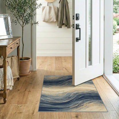 Blue Teal Abstract Wave Area Rug