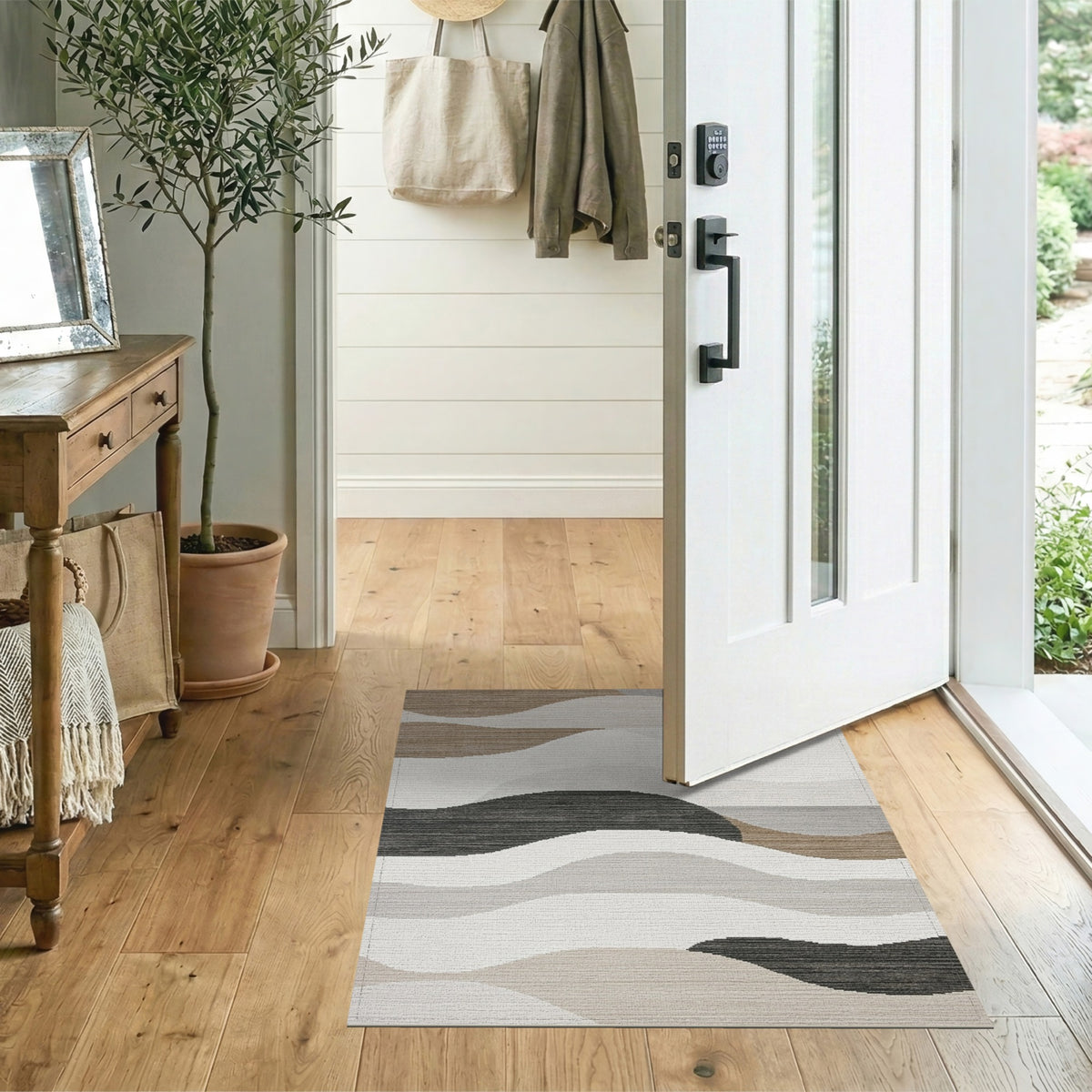 Brown and Tan Abstract Wave Neutral Area Rug