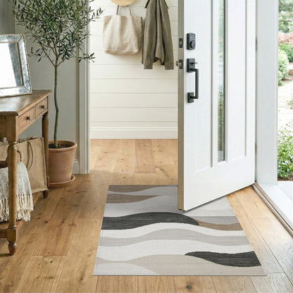 Brown and Tan Abstract Wave Neutral Area Rug