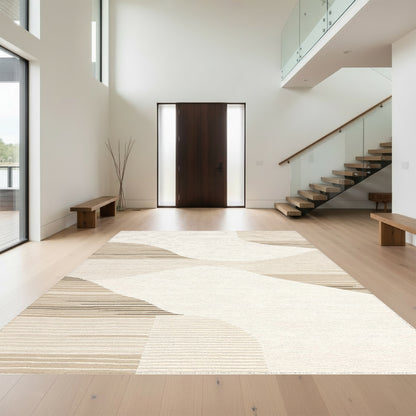 Abstract Beige Curved Stripes Rug