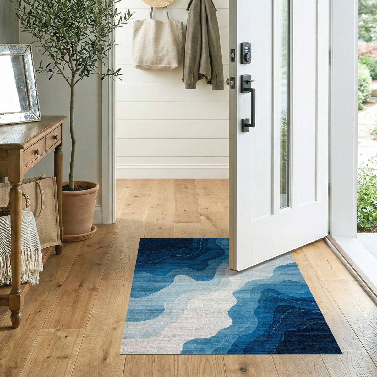Blue Wave Abstract Area Rug