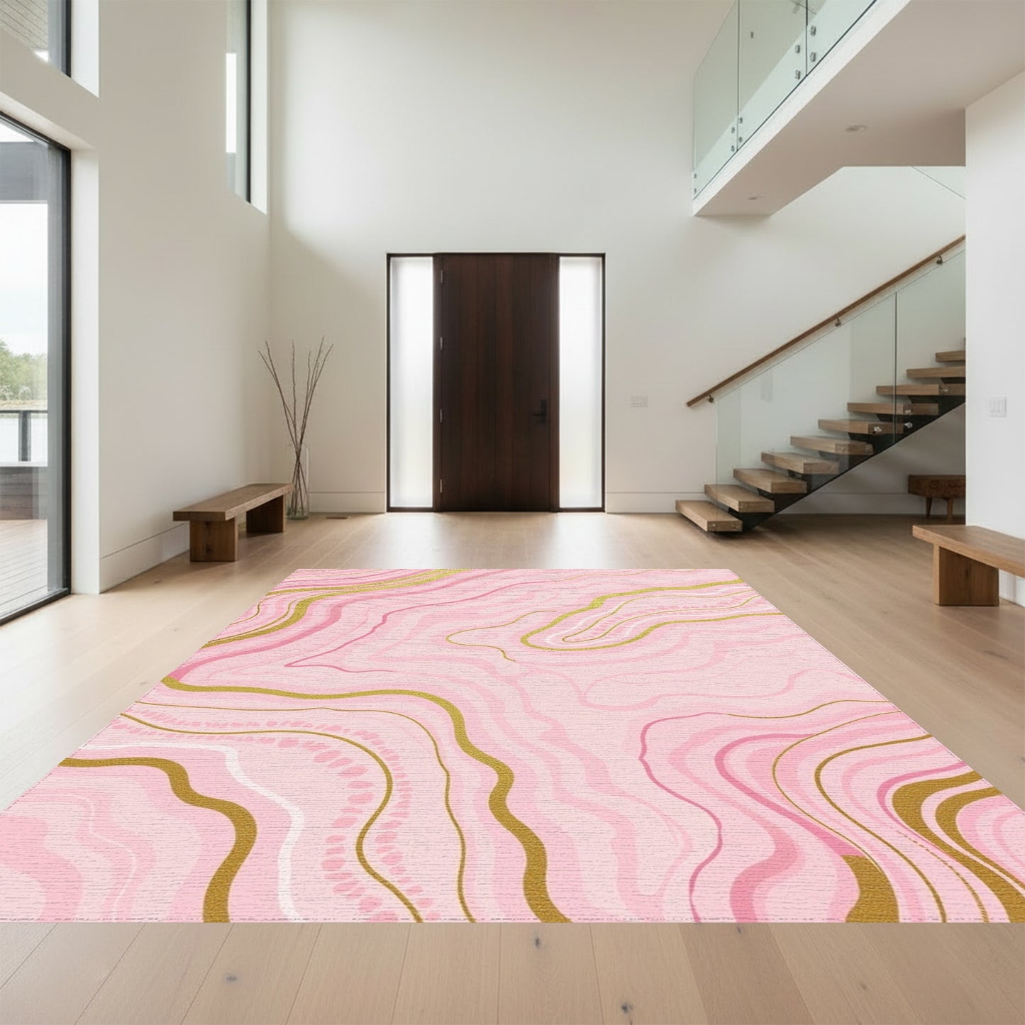 Pink Gold Marble Vein Rug
