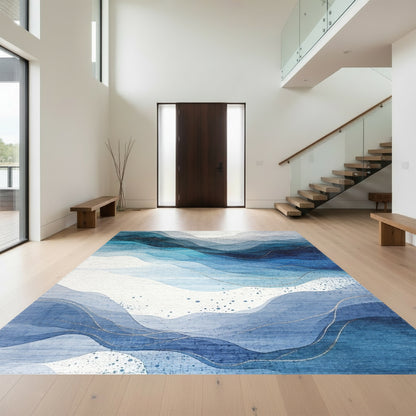 Layered Teal Blue Wave Rug