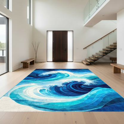Dynamic Navy Crashing Waves Rug