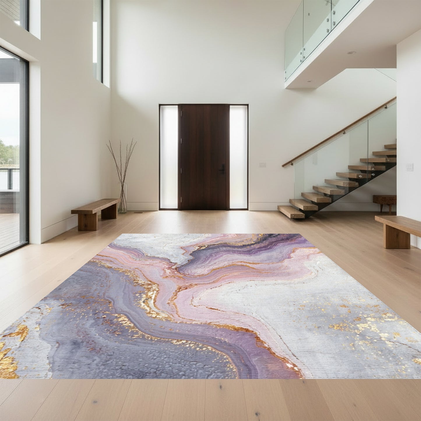 Purple Gold Veined Marble Rug