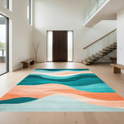 Teal Peach Wavy Layered Rug