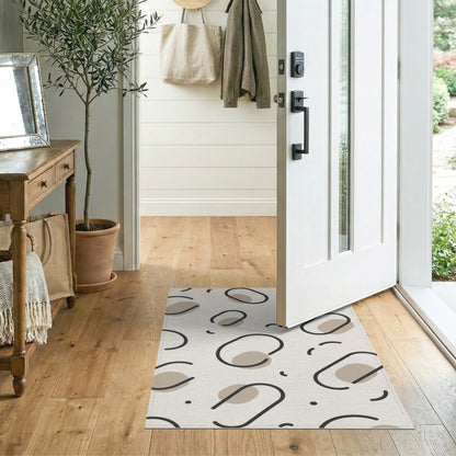 Beige and Neutral Beige Abstract Oval Area Rug