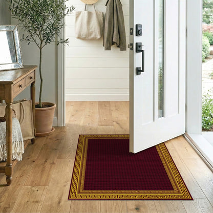 Geometric Modern Red Greek Key Geometric Area Rug