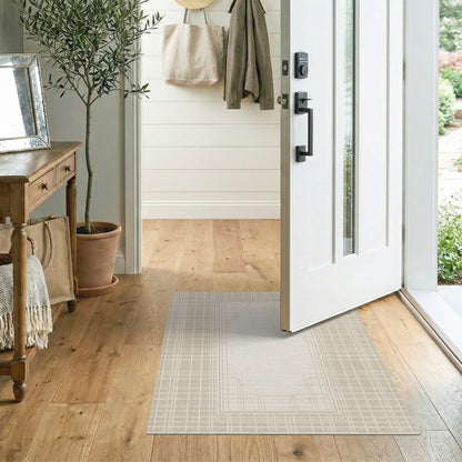 Beige Geometric Border Area Rug