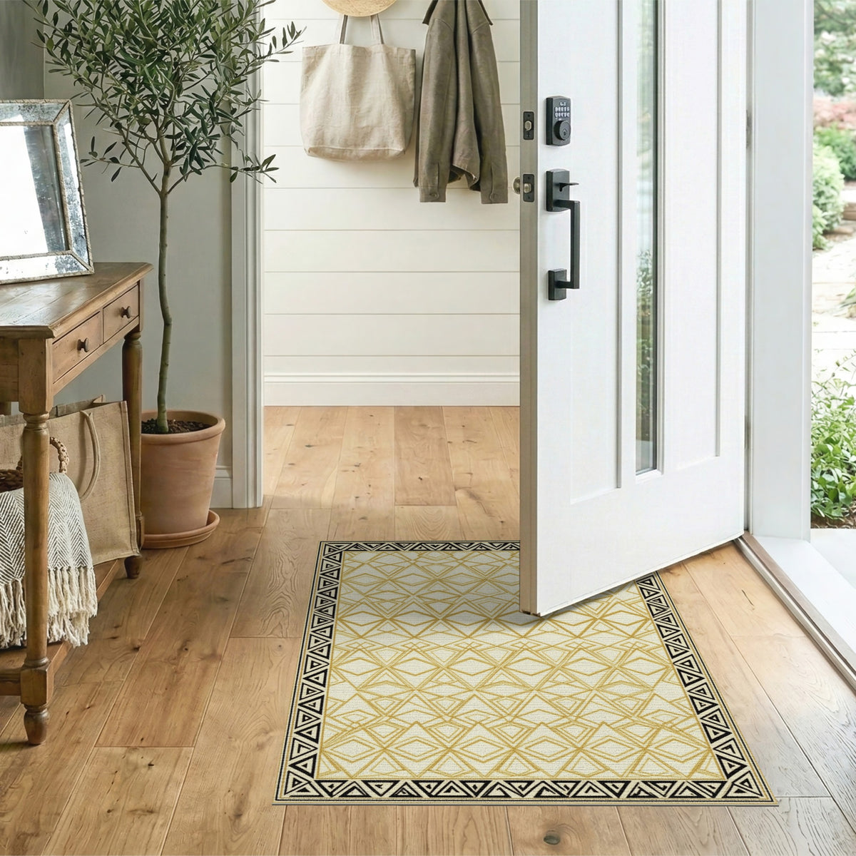 Geometric Modern Gold Geometric Diamond Area Rug