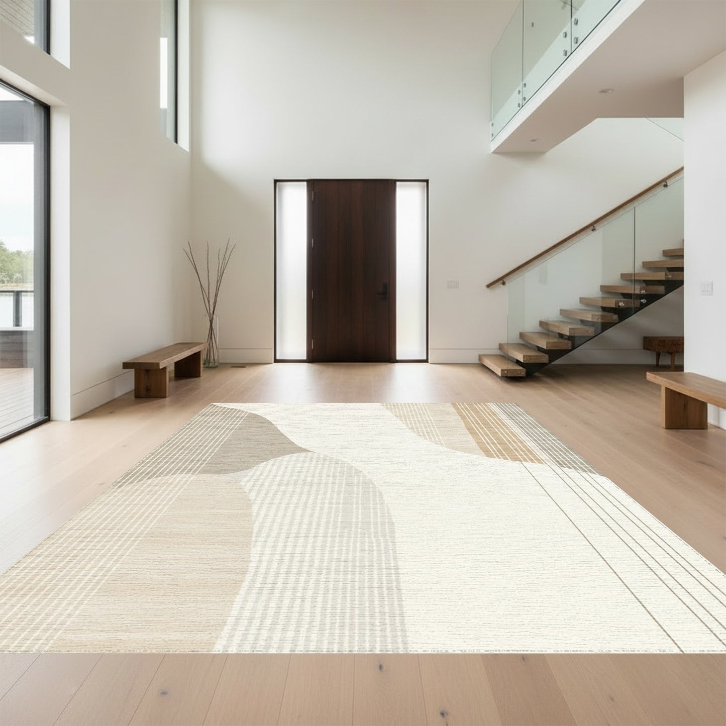 Abstract Beige Fluid Wave Rug