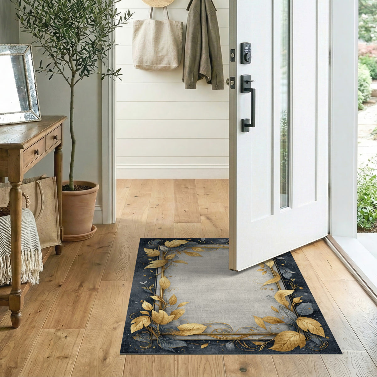 Gold Leaf Floral Vintage Area Rug