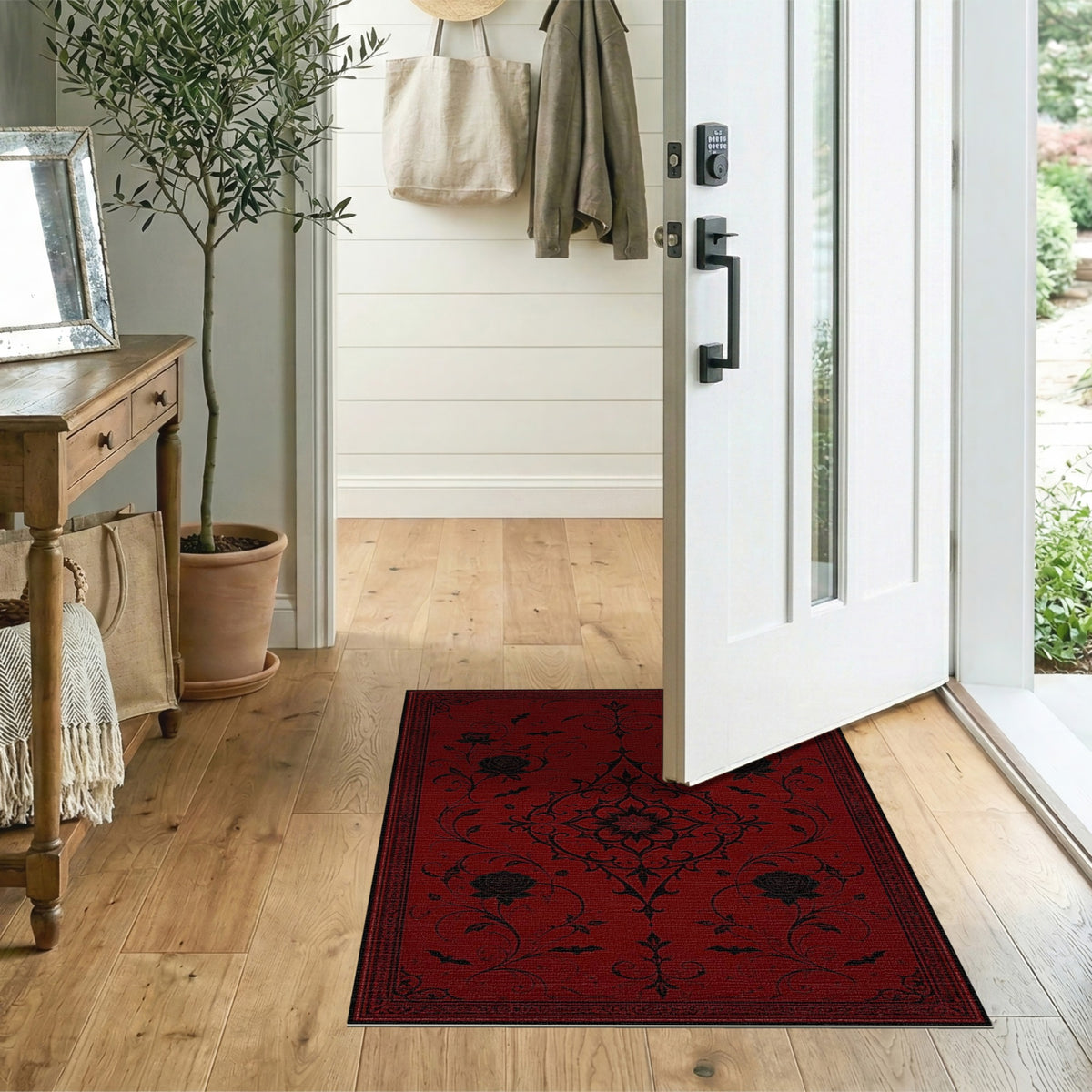 Gothic Red Rose Bat Area Rug