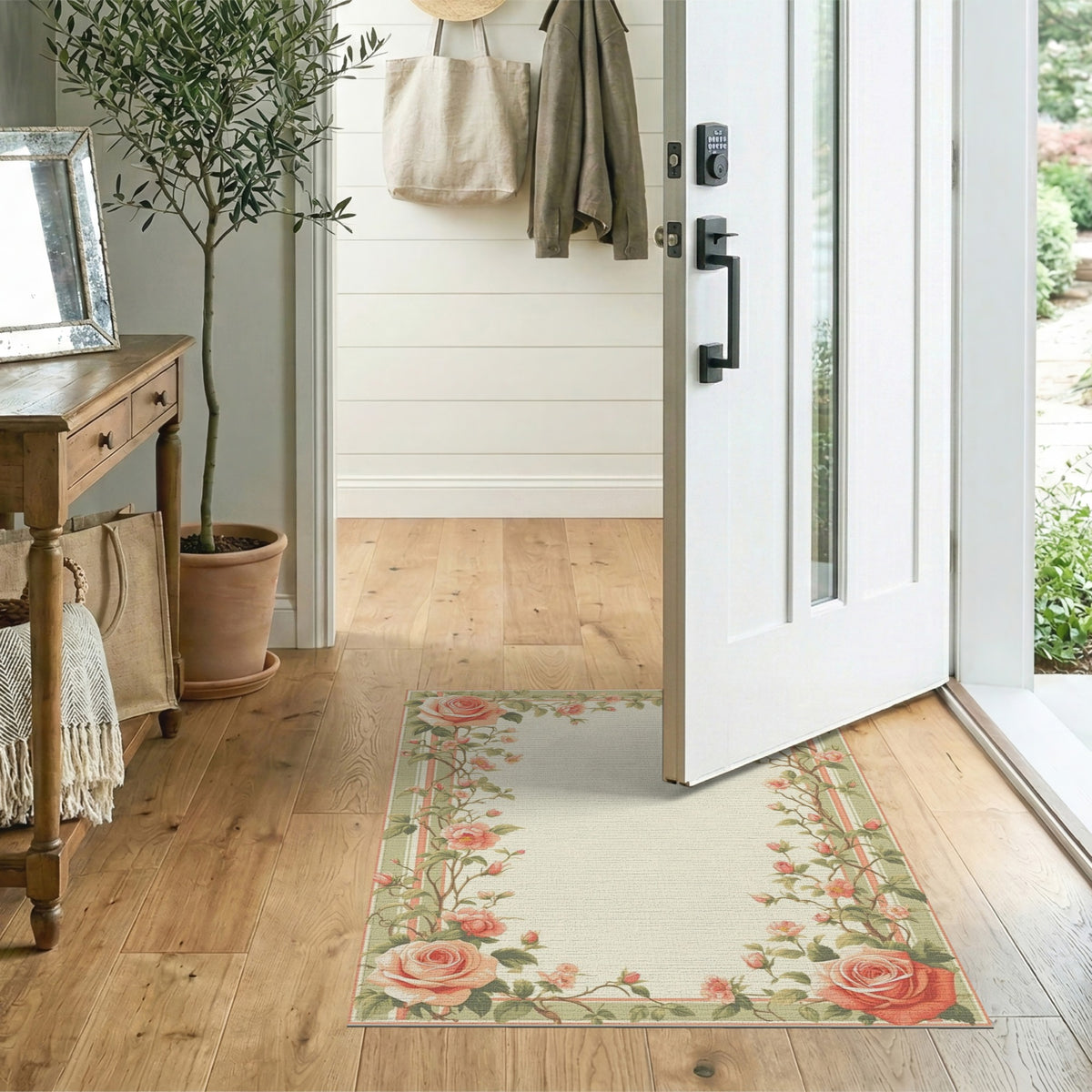 Pink Rose Floral Vintage Area Rug