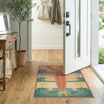 Vintage Surfboard Coastal Area Rug