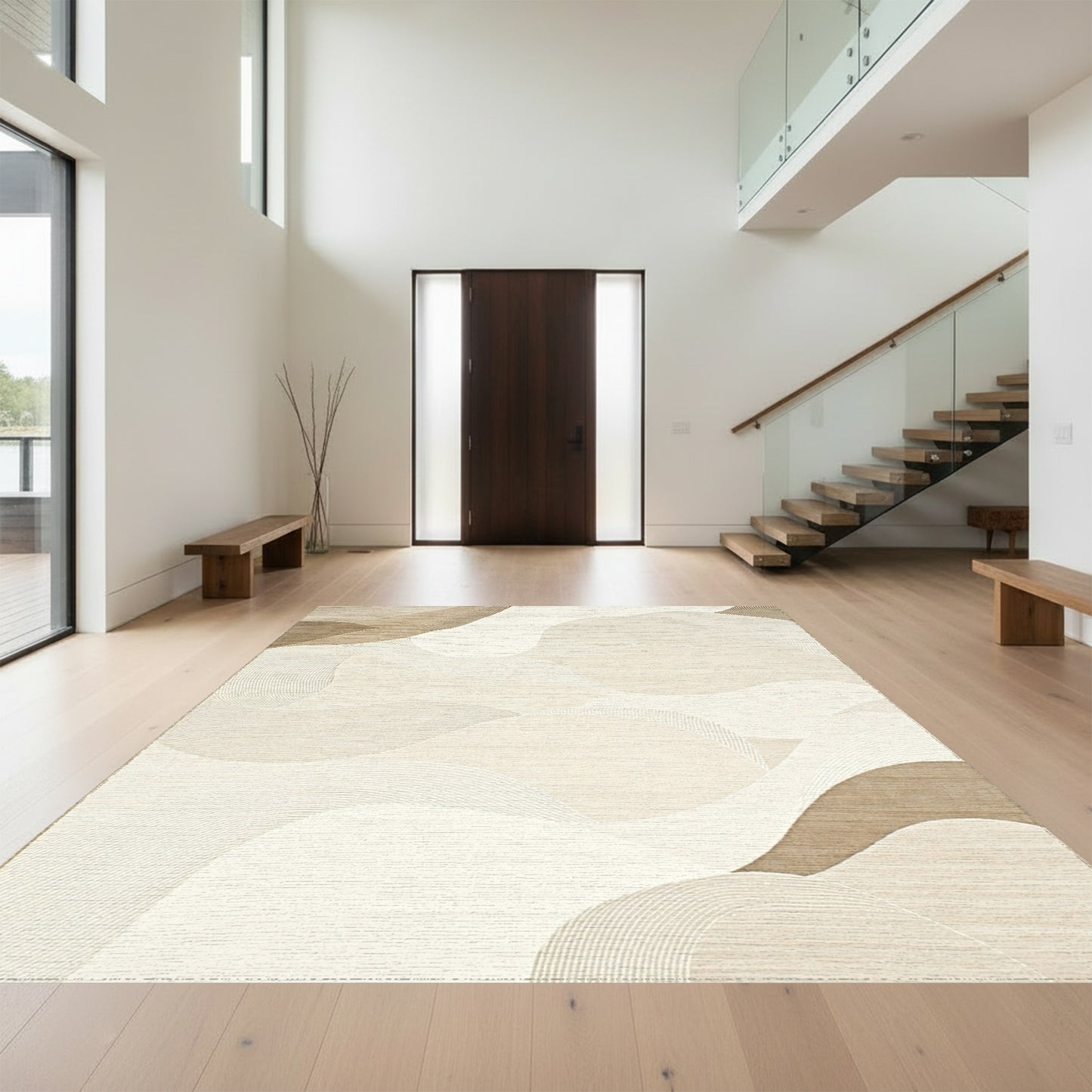 Beige Abstract Wavy Layers Rug