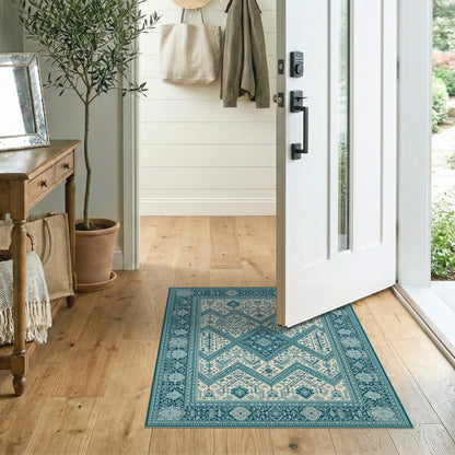 Blue Teal Heritage Tribal No. 10 Area Rug