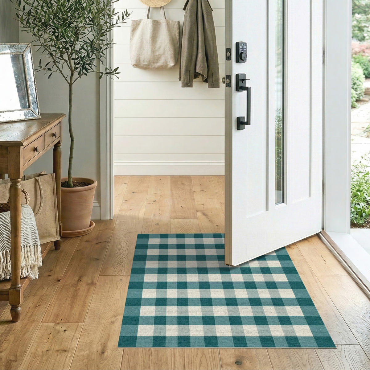 Blue and Teal Gingham Checkered Area Rug