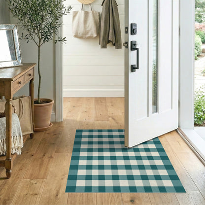 Blue and Teal Gingham Checkered Area Rug