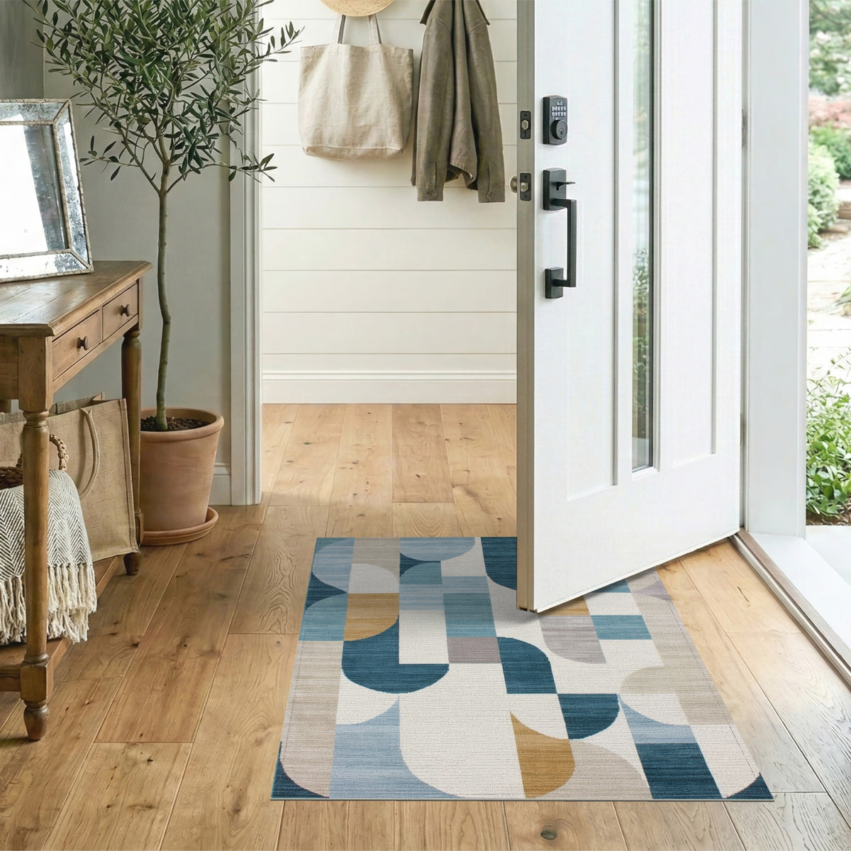Blue Teal Geometric No. 16 Area Rug