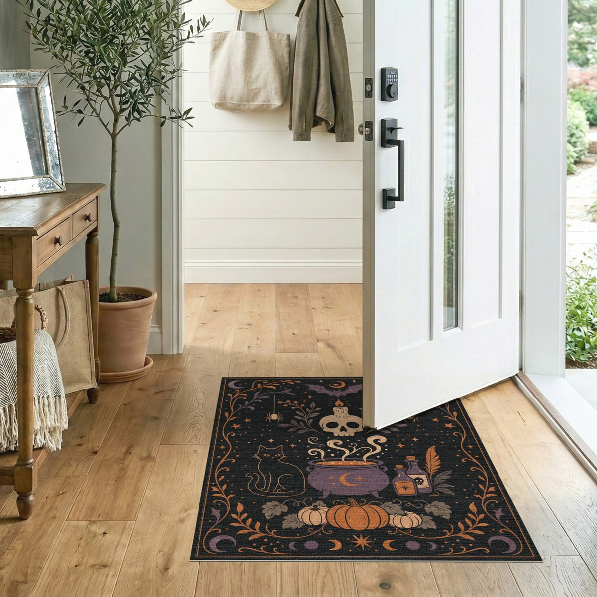 Multi-color and Patterns Mystic Cauldron Black Cat Area Rug