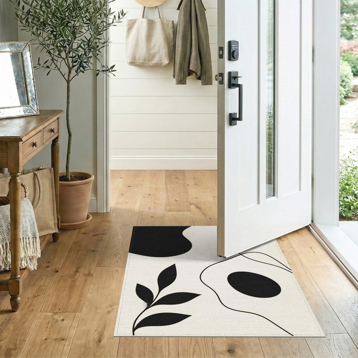 Black White Abstract Area Rug