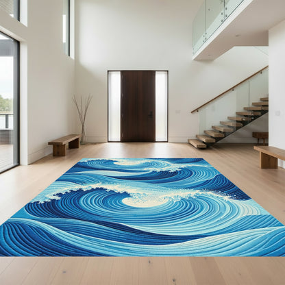Navy White Crashing Waves Rug