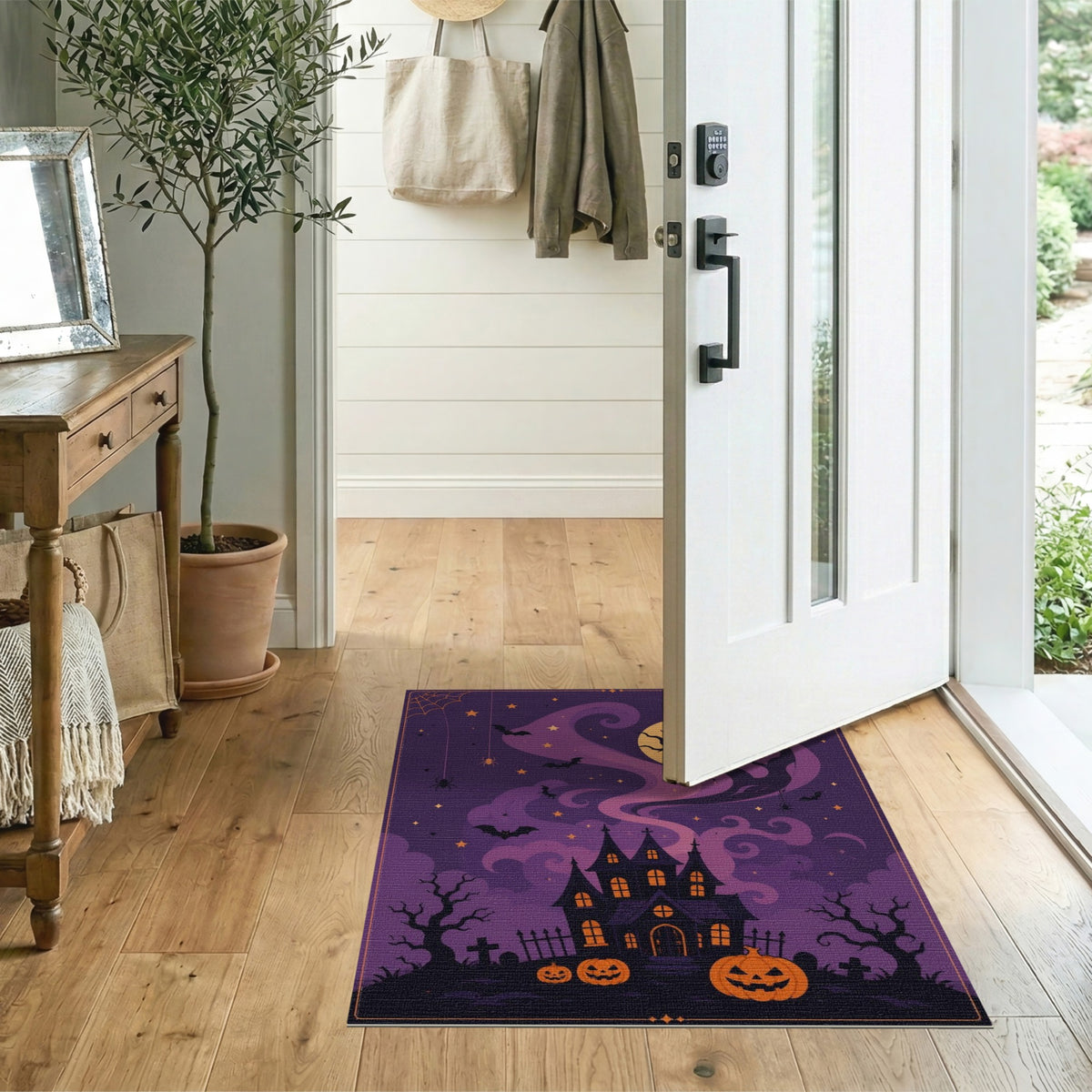 Spooky Haunted House Purple Area Rug