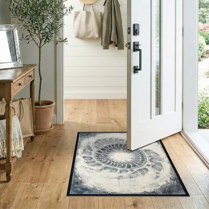 Black White Abstract Circular Area Rug