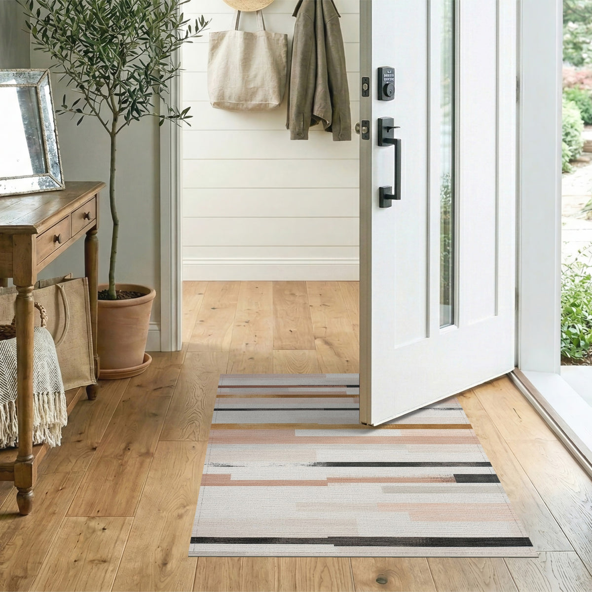 Abstract Beige Stripe Area Rug