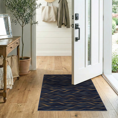Abstract Area Navy Gold Wave Abstract Area Rug