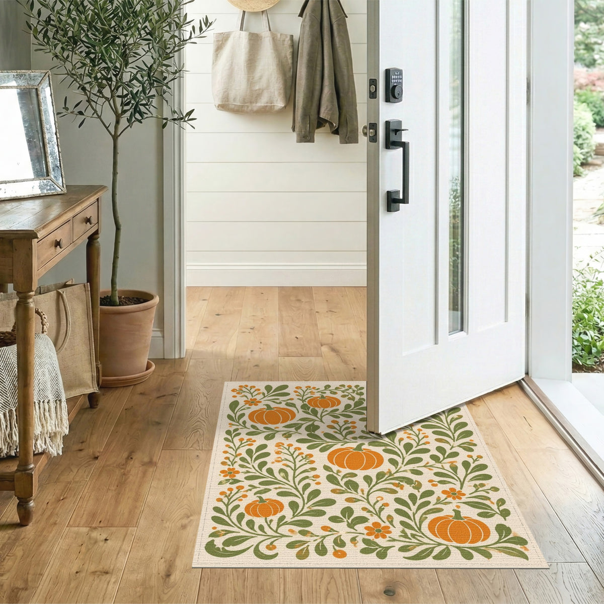 Pumpkin Orange Pumpkin Vine Area Rug