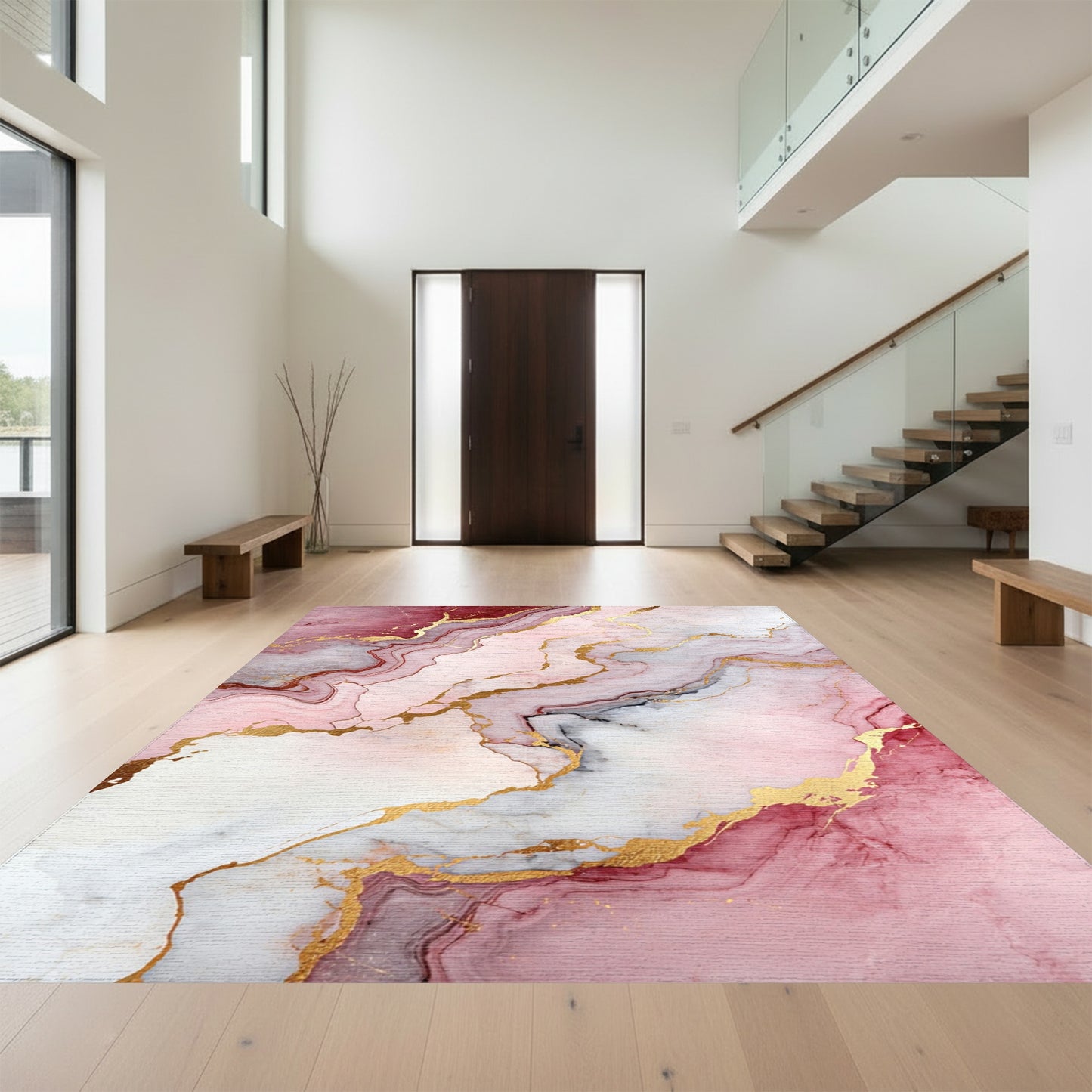 Fluid Rose Gold Marble Rug