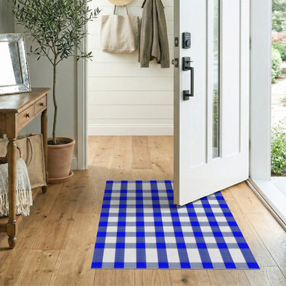 Blue Checkered Washable Geometric Modern Area Rug