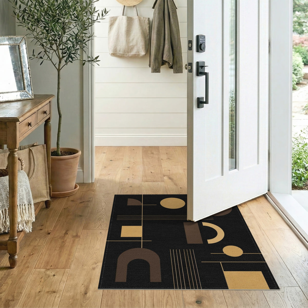 Geometric Modern Black and Gold Geometric Area Rug