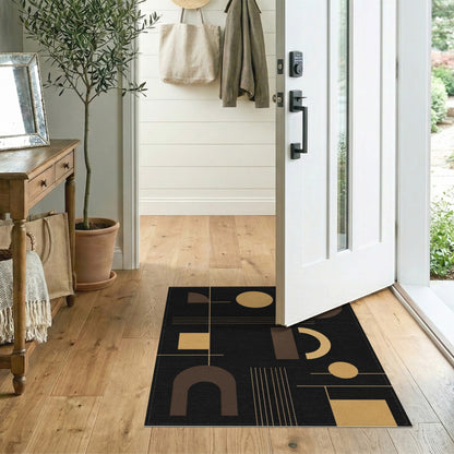 Geometric Modern Black and Gold Geometric Area Rug