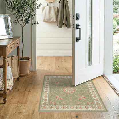 Sage Green Floral Vintage Area Rug