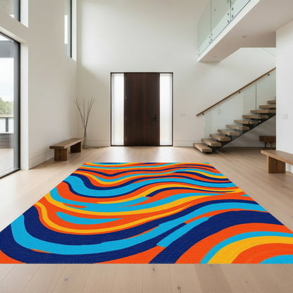 Vibrant Teal Orange Wavy Rug