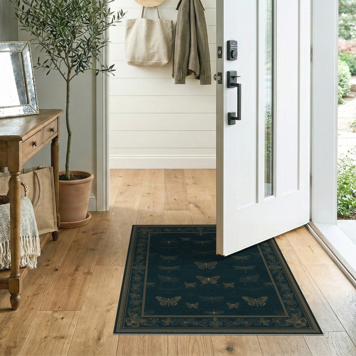 Teal Vintage Butterfly and Dragonfly Area Rug