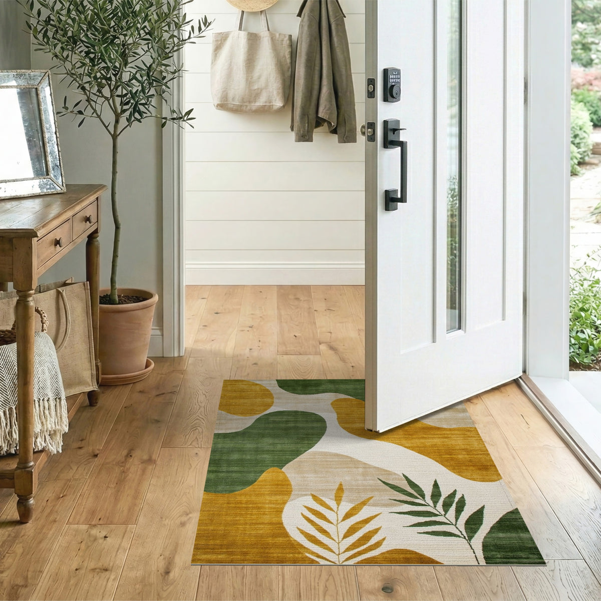 Abstract Green Gold Organic Area Rug
